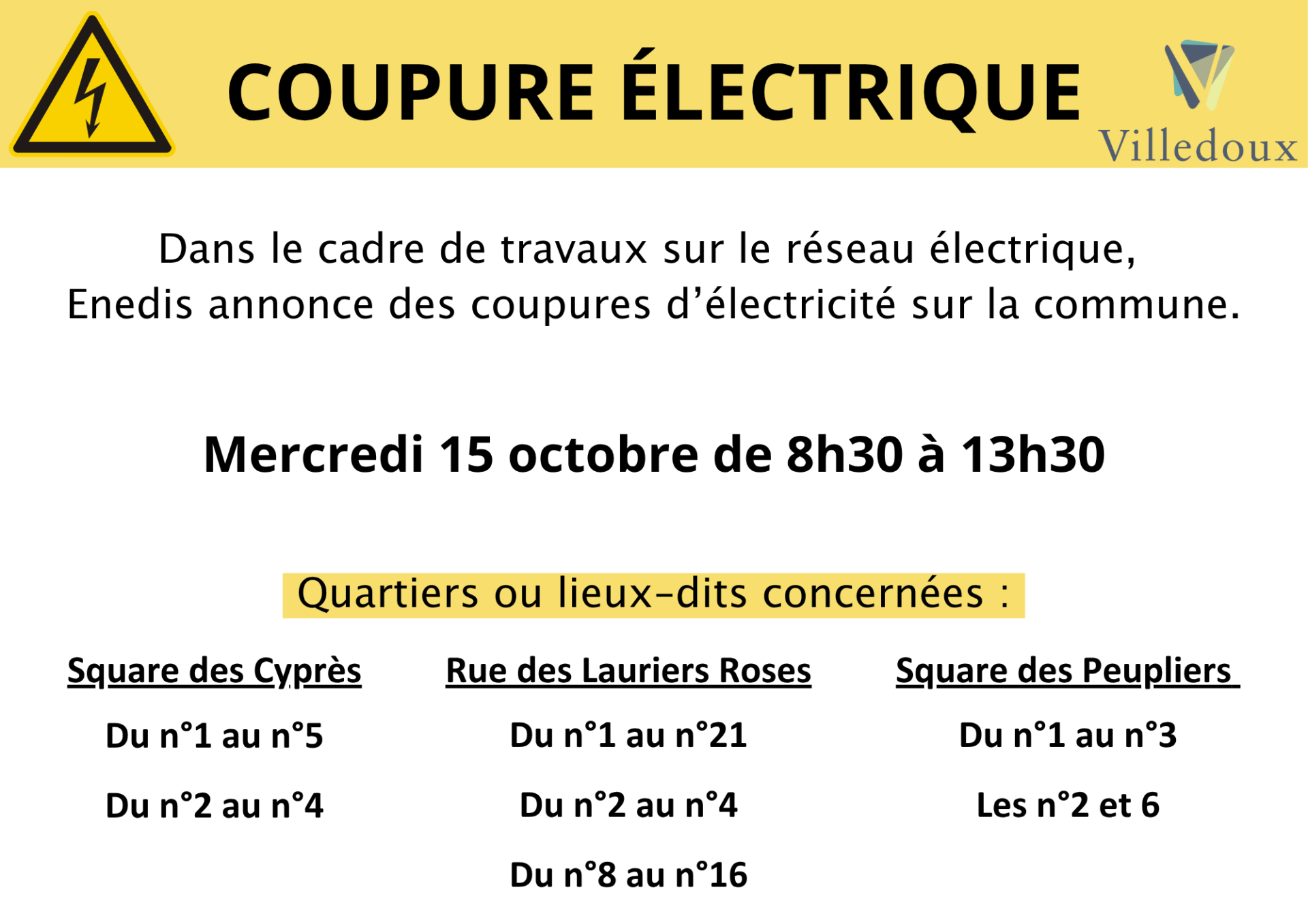 Coupure electrique le 15/10